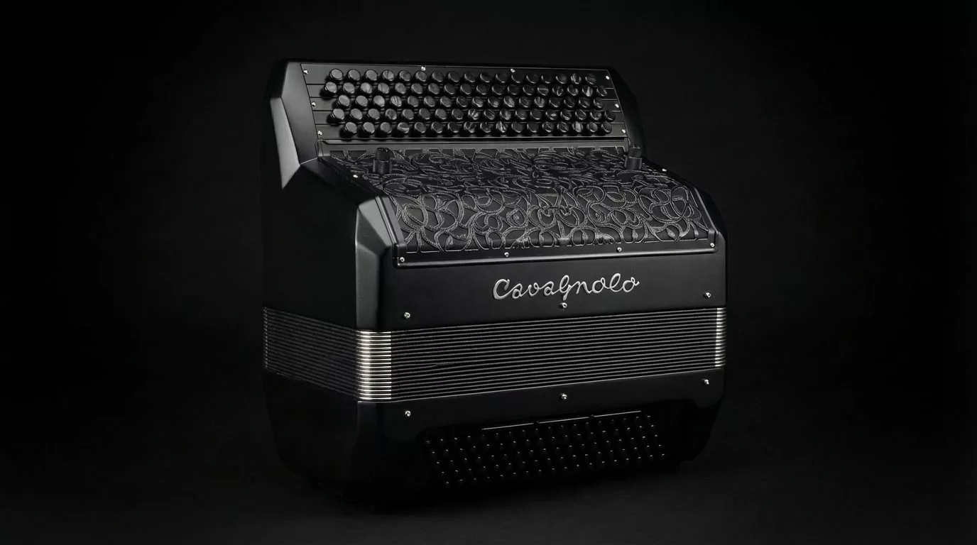 Visuel d'un Accordéon Cavagnolo Vedette 10 Plus coupe diamant équipé de microphones iMac Pro