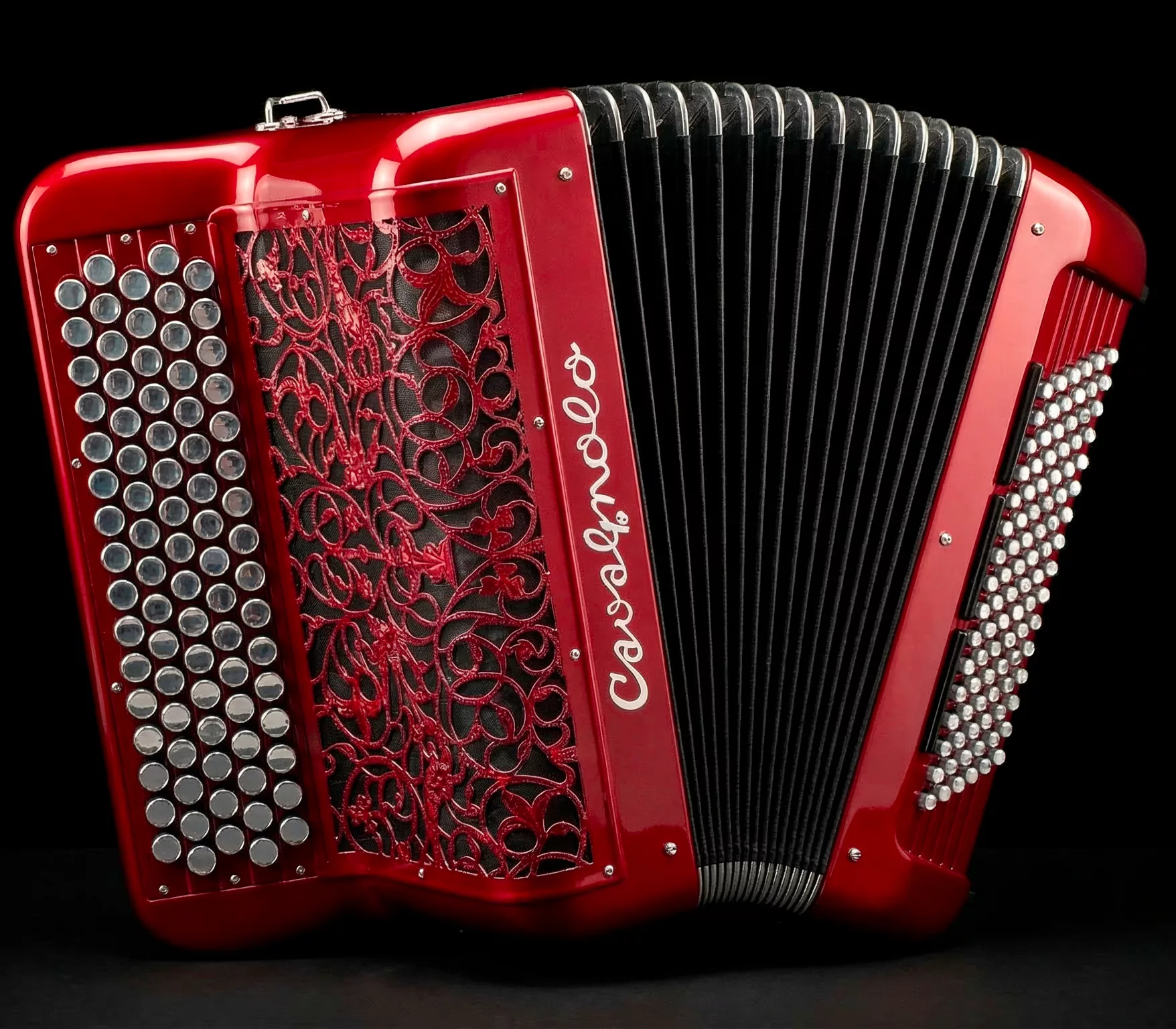 Accordéon Cavagnolo acoustique. Modèle Orchestre 5 couleur rouge feu.