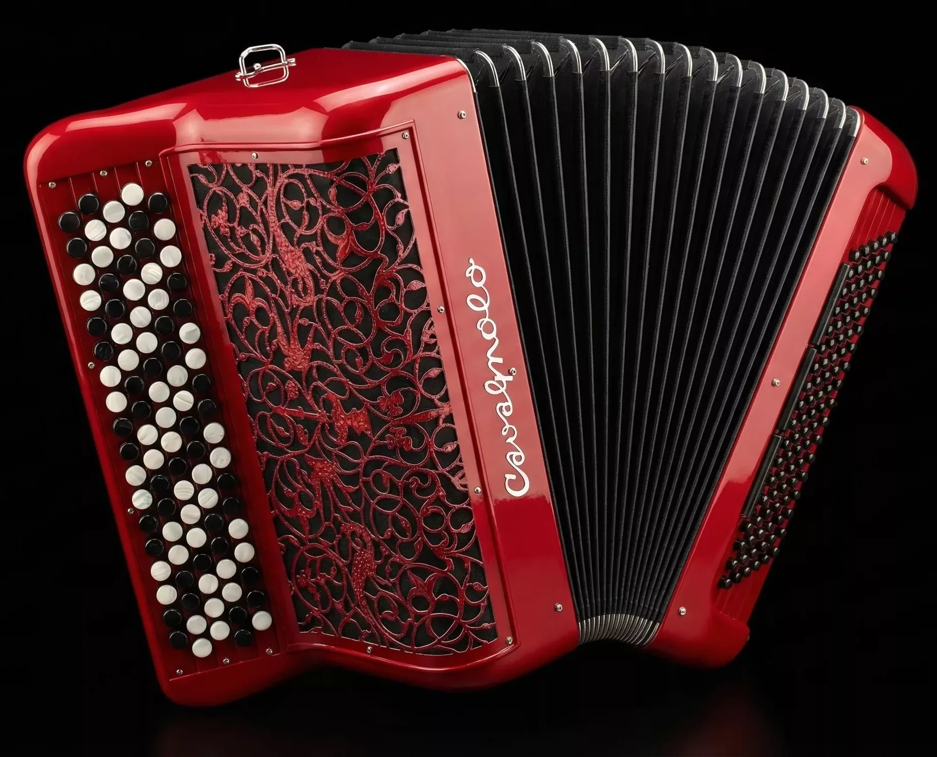 Accordéon acoustique Cavagnolo. Modèle Vedette 10. Finition rouge feu