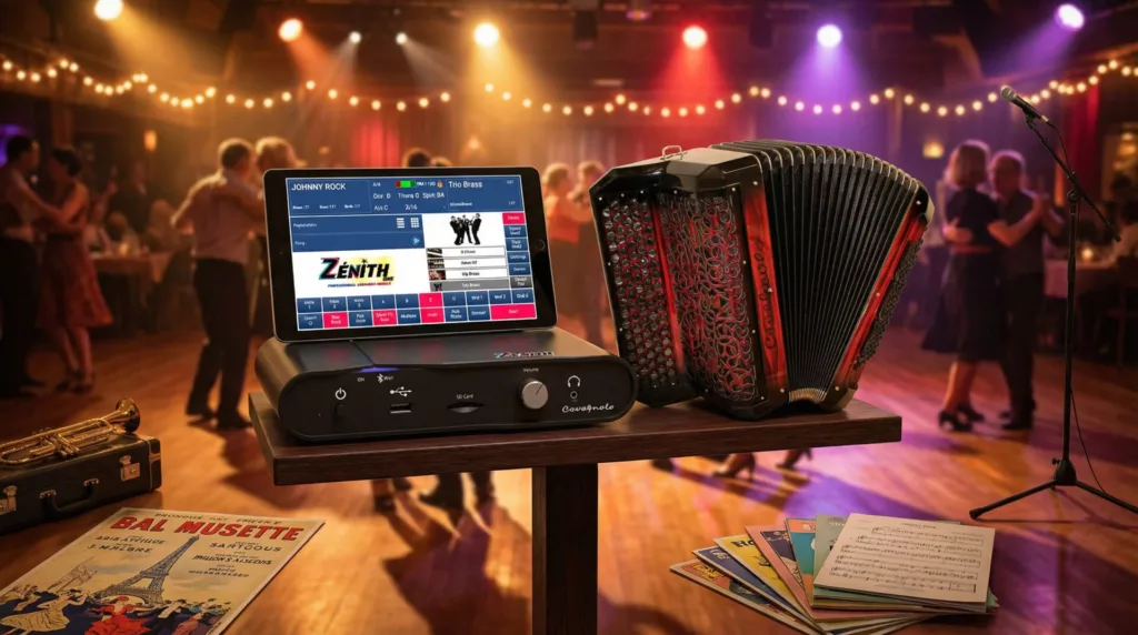 Arrangeur Zénith One Cavagnolo avec un accordéon Cavagnolo sur une scène